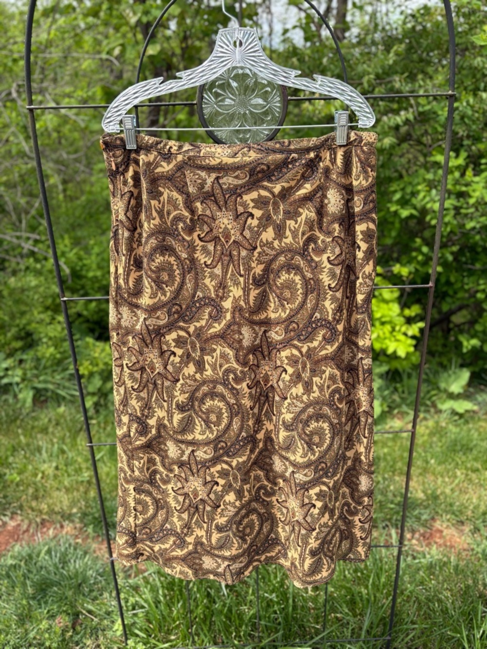 Vintage Sag Harbor Brown Tan Paisley Midi Skirt XL Lined Boho Flowy Bohemian - Picture 8 of 13